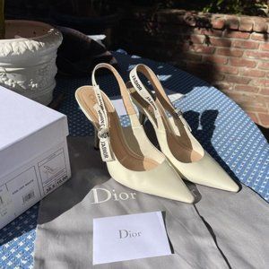 DIOR Leather Slingback Pumps Size 7.5 - Cream